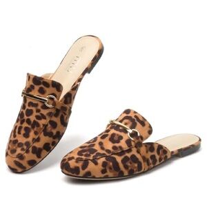 MUSSHOE Womens Mules Loafers Slip-On Leopard Horse Bit Flat Size 9 Casual Office